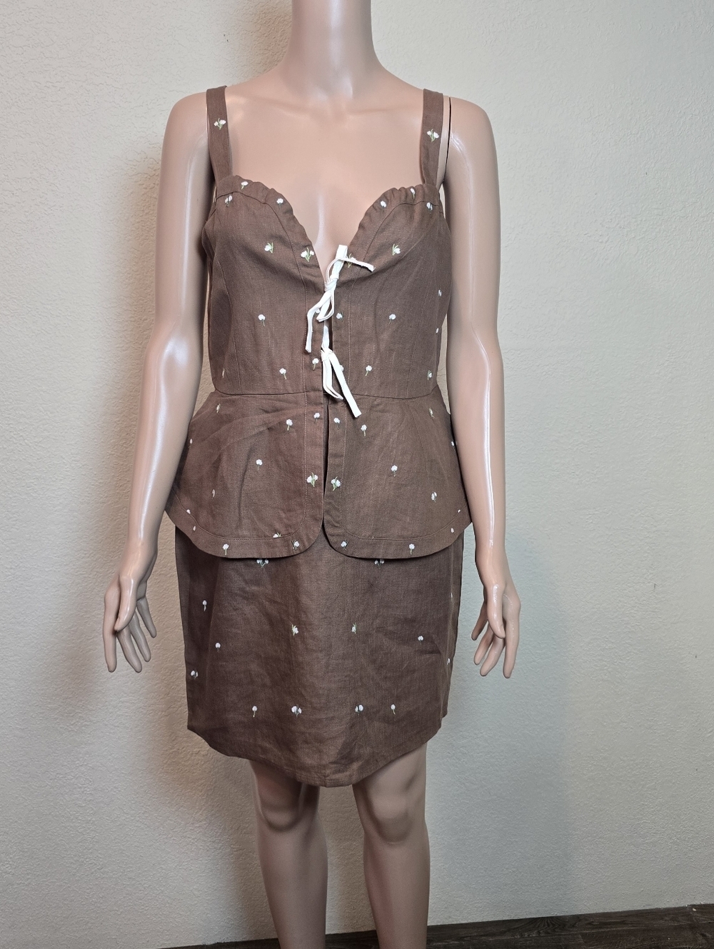 Fanm Mon Helaina Brown Floral Embroidered Sheath Peplum Mini Dress SZ L - NWT - Picture 14 of 14